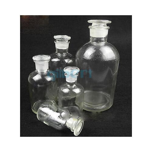 60ml 125ml 250ml 500ml 1000ml 2500ml Clear Glass Narrow Mouth Bottle With Stooper Lab Chemistry Glassware
