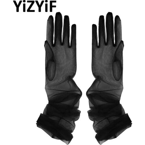 Sexy Tulle Long Gloves Women Transparent Tulle Full Finger Long Gloves Mittens for Party Photography Accessories Gloves Mittens
