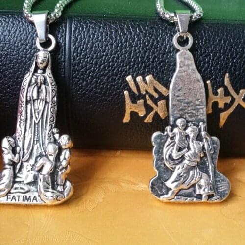 Retro Silver Fatima Blessed Virgin of Christ, Little Jesus Tourist Master, sculpture, Pendant