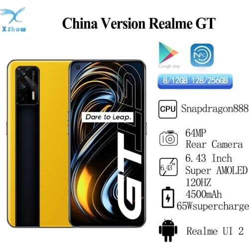 Original Realme GT 5G Cell Phone 6.43inch 120Hz Super AMOLED Snapdragon 888 Android11 64MP 4500Mah 65W Flash Charge Smartphone
