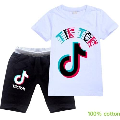 TIK TOK new summer hot clothing T-shirt shorts casual suit fashion cotton toddler boy girl 2pcs suit