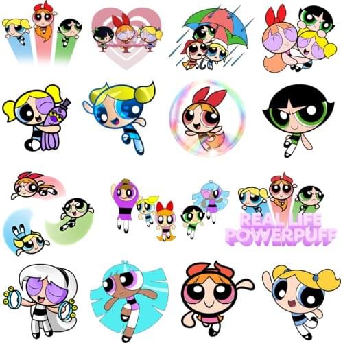 Iron on Transfer Anime Powerpuff Girls Patches for Kids Clothing DIY T-shirt Heat Transfer Vinyl Stickers Stripes on Clothes