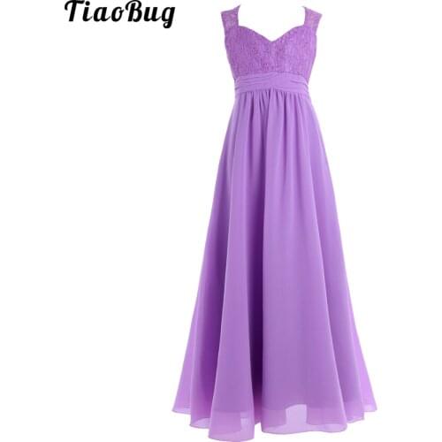 TiaoBug Elegant Kids Chiffon Lace Flower Girl Dress Princess Pageant Wedding Bridesmaid Birthday Party Dress