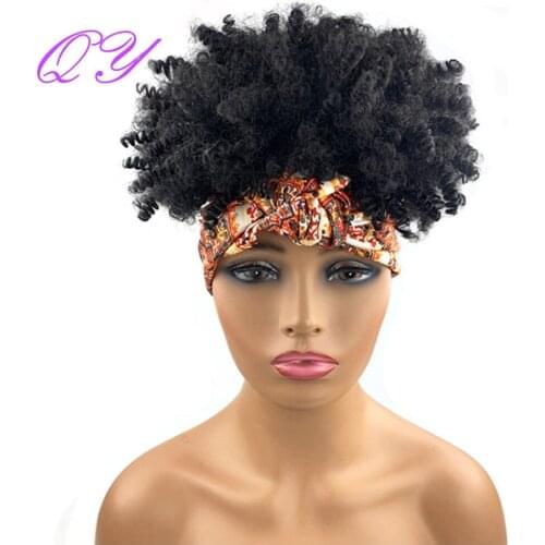 11inch Womens Headband Synthetic Wig Short Nature Black Afro Kinky Curly Wigs For Women Drawstring 2in1Hair Bands Soft Lady Wig