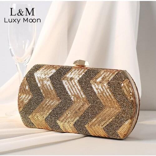 Women Evening Clutch Purse Wedding Exquisite Sequin Luxury Designer Handbag Small Party Gold Silver Shoulder Messenger Bag X490H