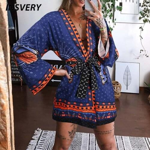 2021 Mini Dress Deep V-neck Breathable Long Sleeve Women Laced Print Dress Summer Ladies Elegant A-Line Party Beachwear Vestidos