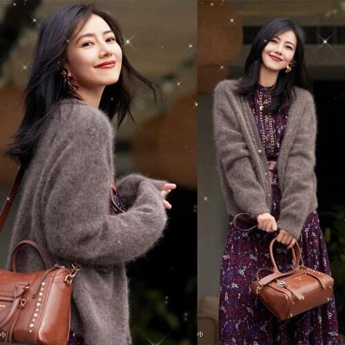 Star Gao Yuanyuan same French floral dress early spring new cardigan Mohair coat womens factory direct approval
