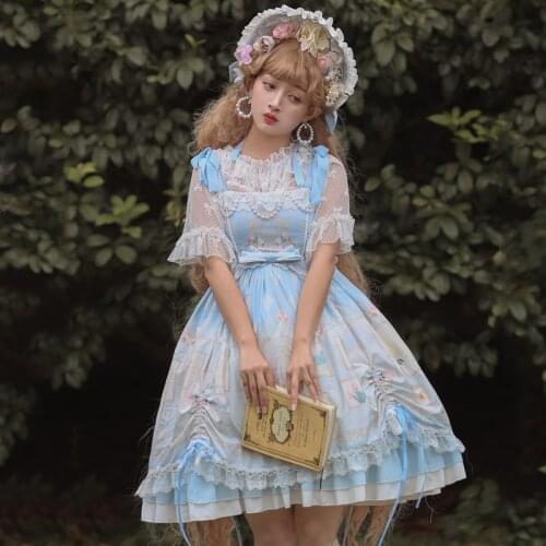 Summer Japanese Lolita Vintage Dress Lolita Dress Female Soft Girl Wind Cute Lace Dress Short Sleeve Dress Cosplay Loli SL4123