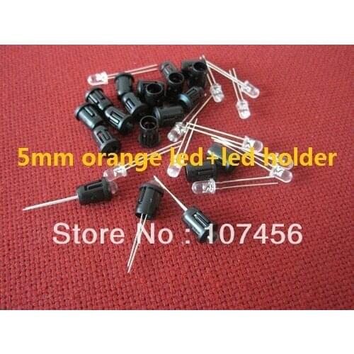 100pcs 5mm round led free shipping!!! 5mm led orange+led holder water clear lens led lamp