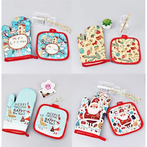 2pcs/set Christmas Baking Anti-Hot Gloves Pad Oven Dining BBQ Kitchen Mat New Year 2019 Navidad Xmas Party Decoration Supplies