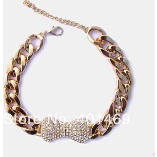 2018 Hot style crystals large metal bowknot charm pendant plastic link chain choker fashion necklace jewelry for lady 120pcs lot