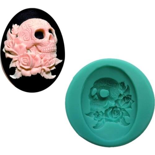 3D Skull With Rose Small Food Shape Fondant Cake Soap Silicone Mold DIY Handmade Aromatherapy Mould Home Decoration DIY Crafts