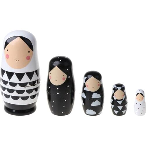 5pcs Set Russian Nesting Dolls Wooden Matryoshka Doll Handmade Painted Stacking Dolls Collectible Craft Toy