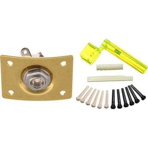 6 String Acoustic Guitar Nut Saddle + 2X String Winder +12X Bridge Pins With Square Style Jack 1/4 Output Input Jack