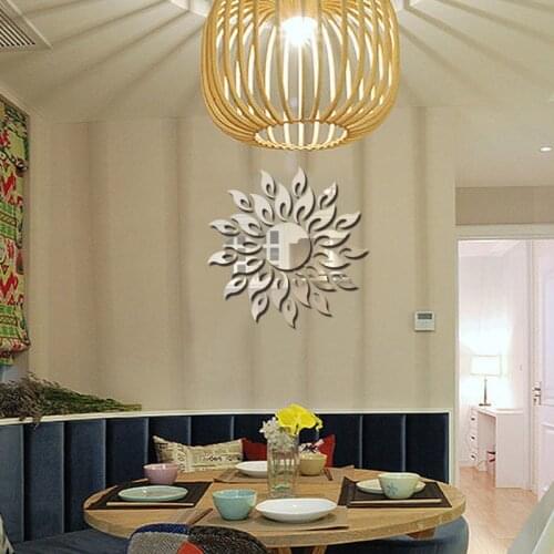 Acrylic Mirror Wall Sticker 3D Sun Flower Flame Decorative Stickers Mural Art Decal Wall Decor Living Room Bedroom Decoration