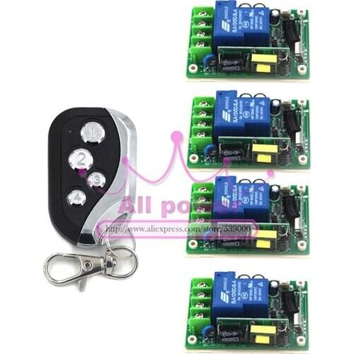 Free shipping AC85V-250V 10A 1 CH RF Wireless Remote Control System 1 transmitter and 4 receiver ,waterproof remote