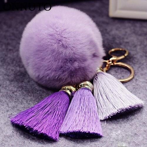 Gold Color Trinket Pompon Keychains Faux Rabbit Fur Fluffy Key Chains For Keyrings Pom Pom Keychain For Women Men