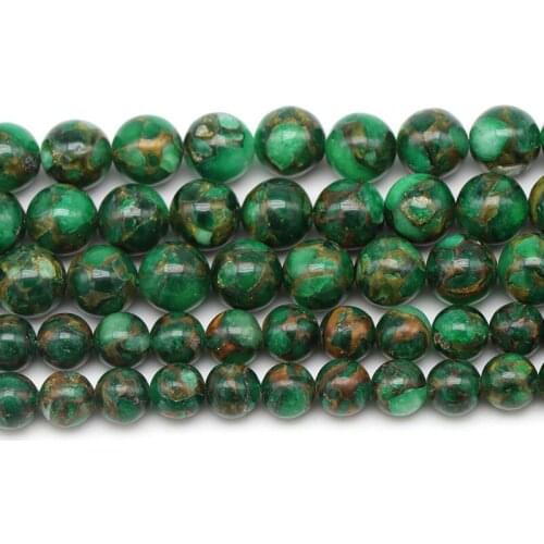 Natural Stone Beads Gold Green Colored Nepal Round Loose Beads 6 8 10 12mm Pick Size For Jewelry Making DIY Bracelet Accessories