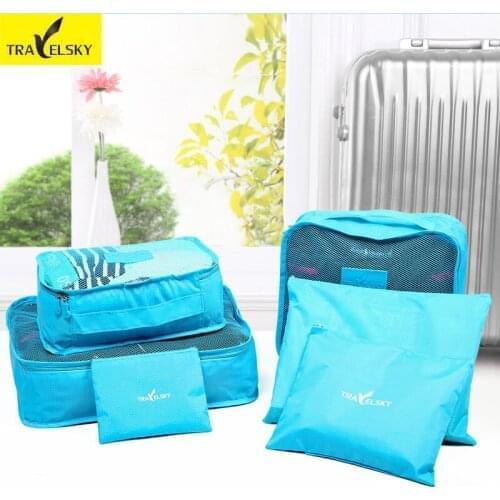 Travelsky 6Pcs/set Travel Suitcase Closet Divider Container Storage Bag Set for Clothes Tidy Organizer Packing Cubes Laundry Bag