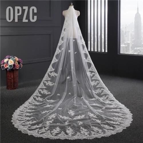 Luxury Appliques 3.5M *1.8M One Layer Lace Edge White Ivory Cathedral Wedding Veil Long Bridal Wedding Accessories Veu de Noiva