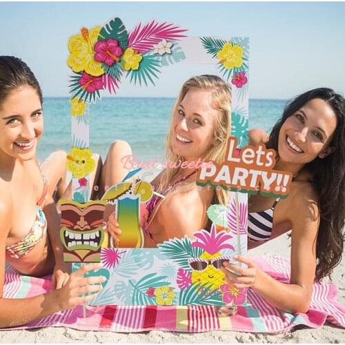 Hawaiian Luau Photo Booth Props Kit Birthday Party Supplies Summer Tropical Beach Pool Bridal Shower Wedding Decorations