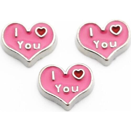 Hot selling 10pcs/lot heart silver I love you floating charms living glass memory floating lockets diy jewelry pendant