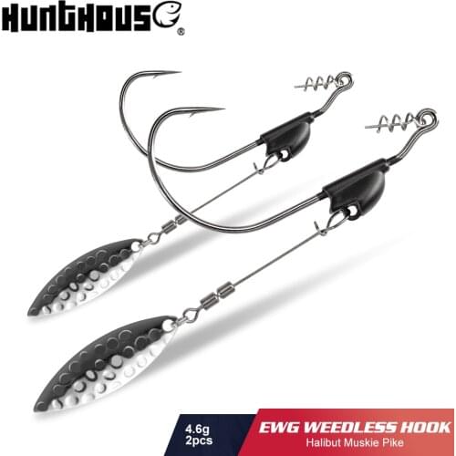 Hunthouse fishing weedless Crank hook with metal sequins 2PCS/bag 1/0 2/0 3/0 fishing Tackle for soft lure worm bait