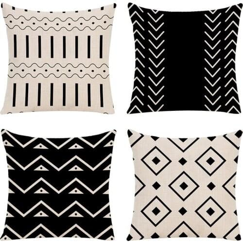 Ins Geometric Stripes Printed Cotton and Linen Pillowcase Modern Minimalist Car Pillowcase Printed Cushion Cover Without Core