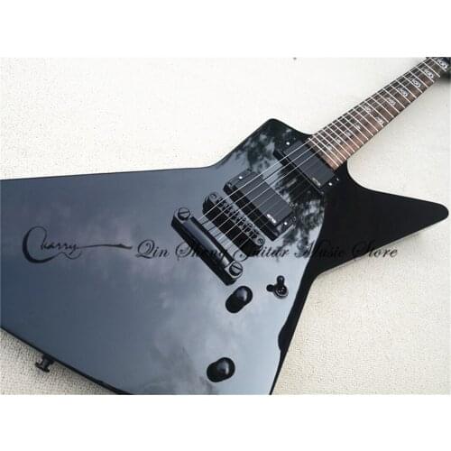 Custom Made 6 string Electric guitar,Irregular black guitar,HH pickups,snake shell inlay,black buttons