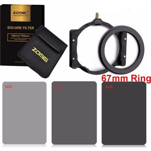 Zomei 67mm Adapter Ring+Multifunction Filter Holder+150*100mm Full Neutral Density ND2/4/8 Square Filter Kit for Cokin Z