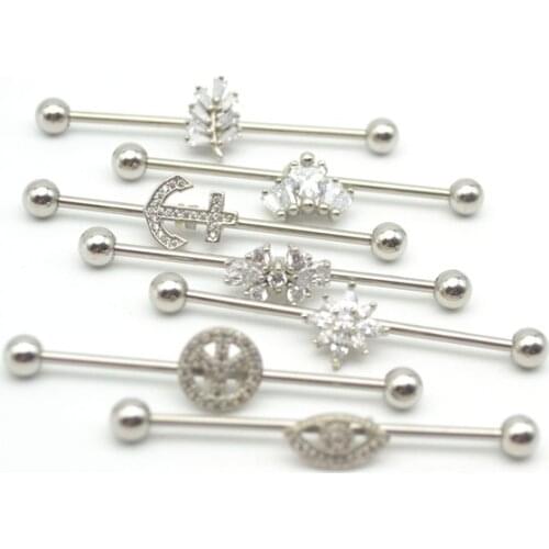 Crystal CZ Industrial Piercing Barbell Ear Ring Body Jewellery Scaffold Cartilage Helix Fashion 14Gauge 40mm 316L Surgical Eye