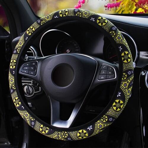 LEEPEE 37-38CM Diameter Steering Wheel Cover Floral Print Car Interior Accessories Bohemia Style Car-styling