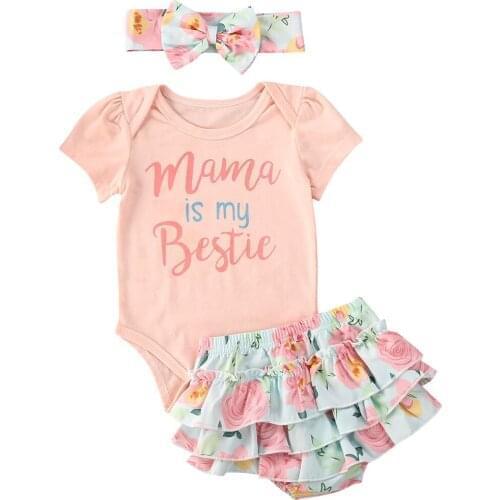Cittgeett Summer 0-24M Newborn Baby Girls Clothes Sets 3pcs Letter Romper Tops Floral Print Shorts Headband 3pcs Set