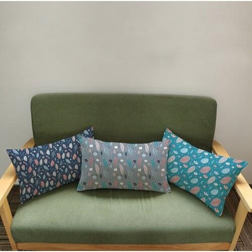 Geometric Line Leaf Pattern Linen Cotton Long Waist Pillow Case Home Sofa Car Decoration Rectangle Cushion Cover 30x50cm