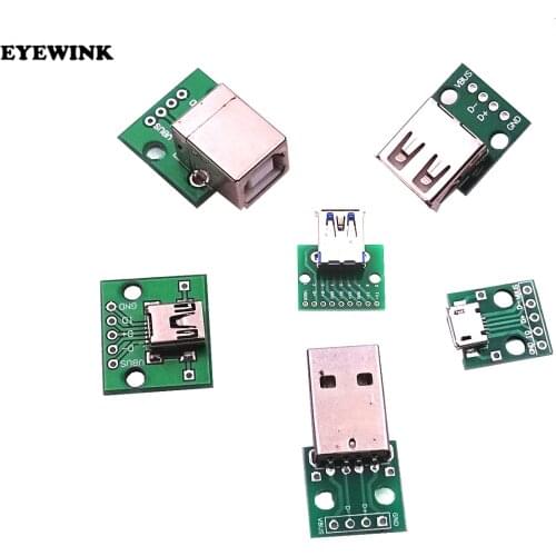 Micro Mini USB USB A Male USB 2.0 3.0 A Female USB B Connector Interface to 2.54mm DIP PCB Converter Adapter Breakout Board