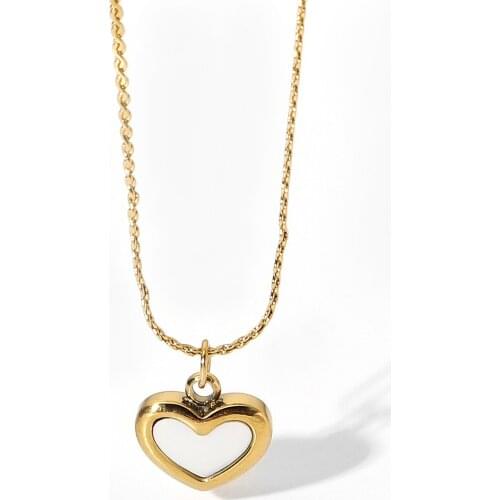Minimalist 14K Gold Stainless Steel Choker Necklace Jewelry Heart Love White Shell Pendant Necklace For Women