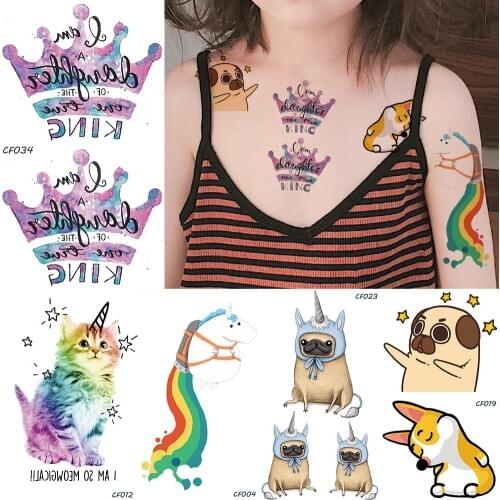 Cartoon Crown Joyful Dog Cat Temporary Tattoo Kids Xmas Gifts Waterproof Fake Tatoos Colorful Body Art Children Tattoo Stickers