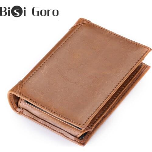 BISI GORO Luxury Vintage Credit Card Holder Crazy Horse Handmade Leather Men Wallets Multi-Functional Coin Purse Wallet For Men