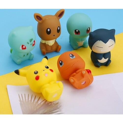 6PCS Pokemon Toy cute Cartoon Anime Pikachu Swimming Water Squeeze Sound Toys Colorful Bathing Soft Rubber Float Baby Kids Gift