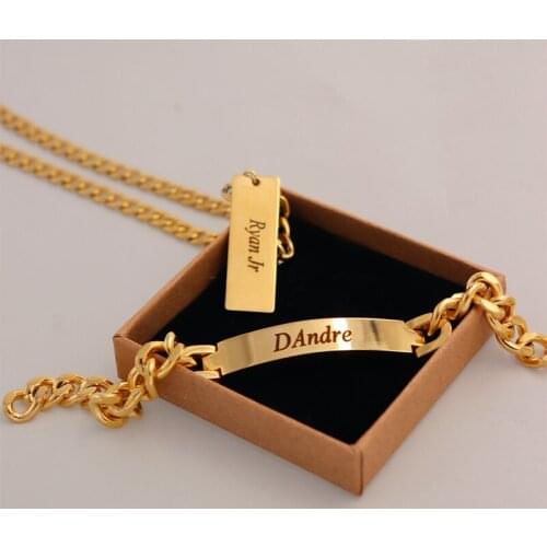 Custom Stainlss Steel Jewelry Sets Simple Long Bar Necklace for Women And Men Fashion Customized Name Bracelet Accessories