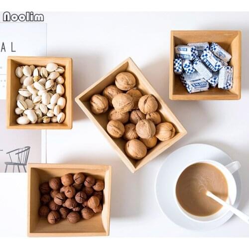 NOOLIM Bamboo Dried Fruit Plate Living Room Table Nut Storage Box Dried Fruit Candy Box Snack Plate Kitchen Food Storage Tray