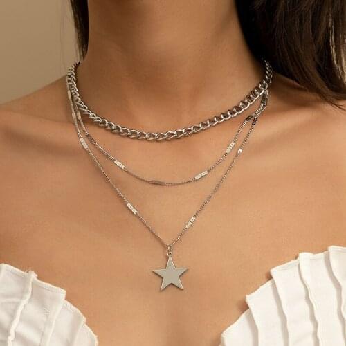 New Trending Star Pendant Necklace for Women Fashion Multilayer Thick Chain Choker Colar Vintage Chains Necklaces Jewelry Gift