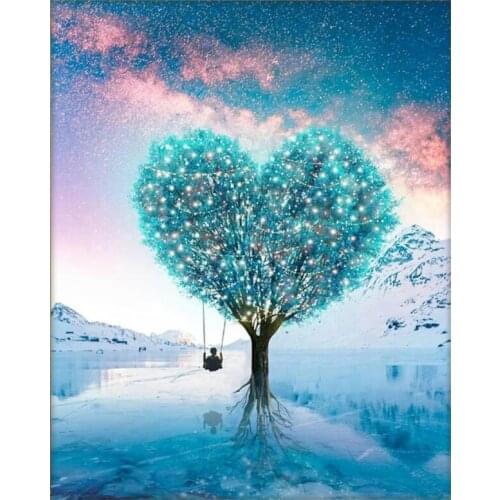 Scenery Diamond Embroidery Painting Heart Tree Lake Mosaic Rhinestone Sticker Wall Decor Puzzle Picture Diamond Dotz Large Size