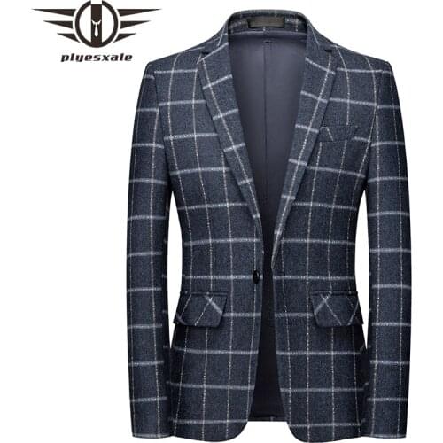 Plyesxale New Fashion Plaid Blazer Men Stylish Slim Fit Man Blazer Casual Suit Jacket Hommes Blazers Chaqueta Hombre 5-6XL Q390