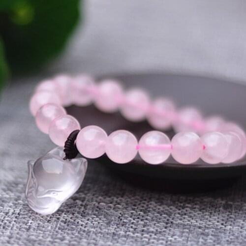 Drop Shipping Natural Pink Crystal Fox Bracelet Round Bead Bracelet Single Lap Hand String Bangle Gift for Womens Jewelry