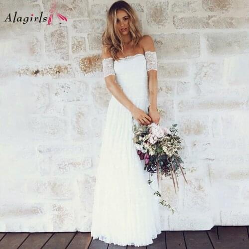 Off Shoulder Wedding Gowns Strapless Lace Beach Wedding Dress White Wedding Dress backless Bridal Plus Size