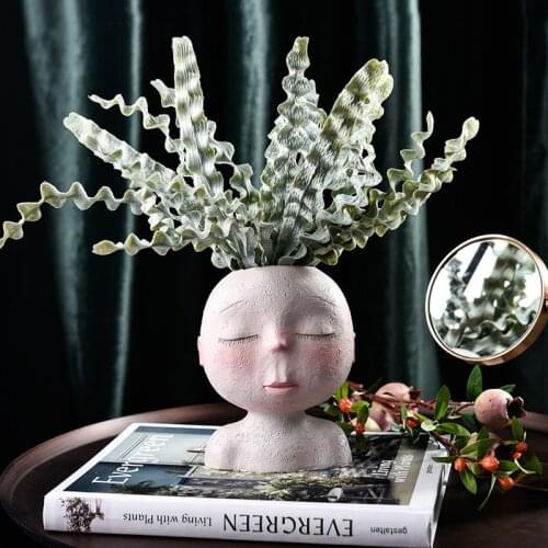 Nordic Human Head Vase Flower Pot Doll Shape Sculpture Resin Portrait Flower Pot Art Vase Home Decor Succulents Head Shape Vase