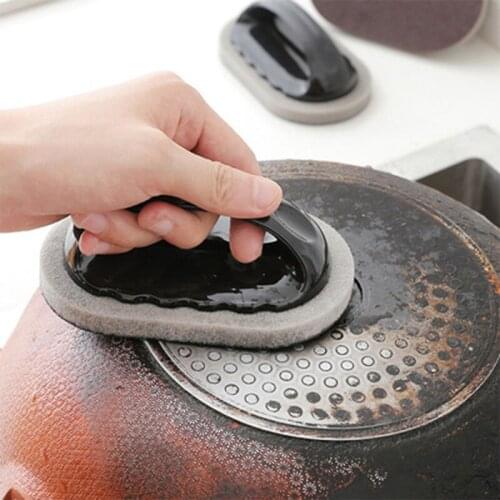 Magic Decontamination Emery Sponge Brush With Handle Powerful Clean Sponge Hard Bottom Cleaning Brush Kitchen Cleaning Sponge