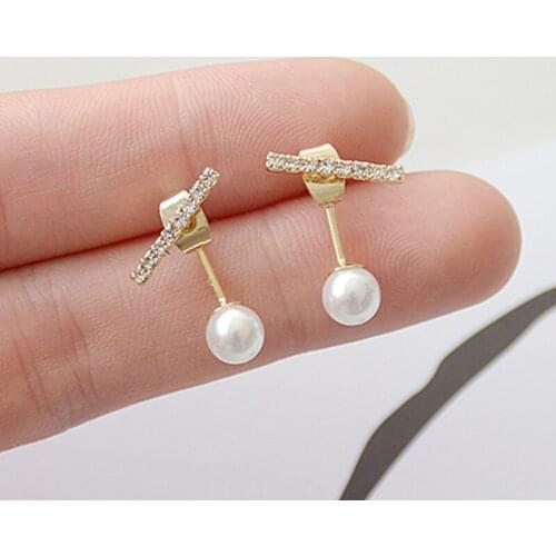 Xinbada Fashion Jewelry S925 Silver Needle Simple Rhinestone Small Pearl Earrings for Woman Simple Daily Stud Earring