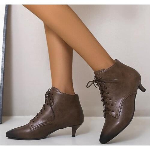Karinluna 2020 New Brand Office ladies Thin Heels women shoes 2020 New Arrivals Casual Lace-Up Short Plush Ankle Boots